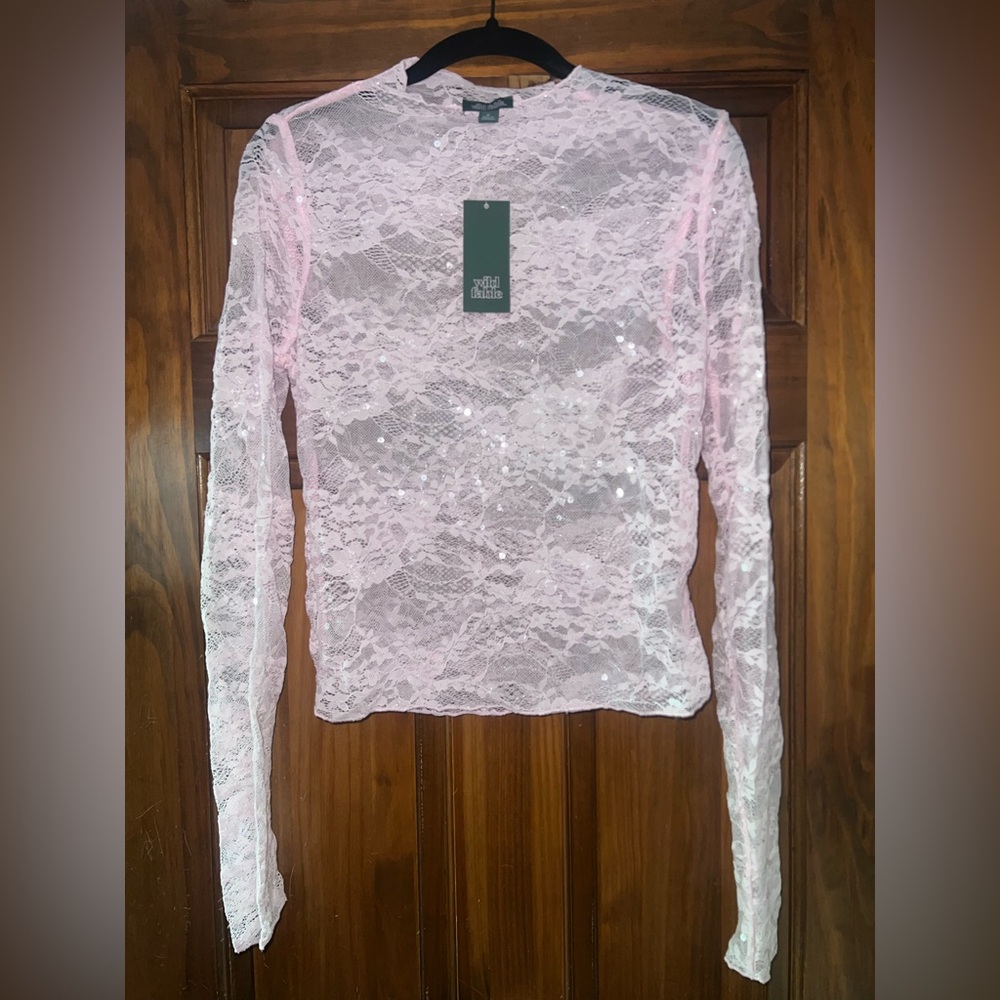 Light Pink Lace Long-Sleeve Top